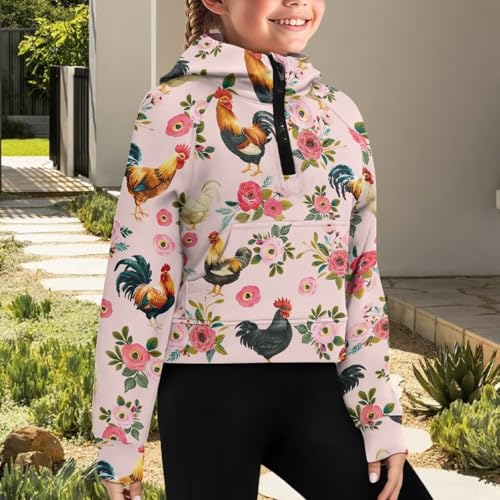 WELLFLYHOM Sweatshirts for Girls 5-14T Half Zipper Crop Top Pullover Hoodies with Pocket Long Sleeve Sweater Top3