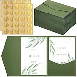 Tenare 50 Stück Papier Pocketfold Umschläge und Wachssiegel Selbstklebend für DIN A6 Umschlag Einladungskarten Hochzeitseinladungen Hochzeitskarte Geburtstagseinladungen(Grün)