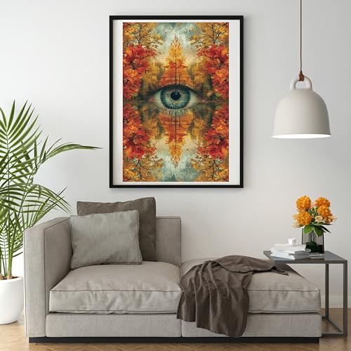 Image of Moohue DIY Counted Stamped Cross Stitch Kits for Adults 14 Count Cross Stitch Patterns Eye Trees Printed Cross Stitch Kits for Adults (Eye Trees)