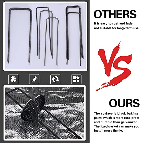 image for Bakulyor 100pcs Black Landscape Staples + 100pcs Buffer Washer, 6 Inch