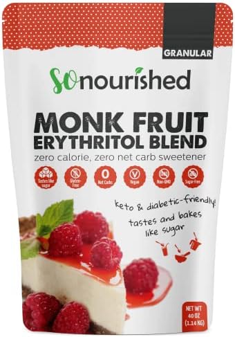 So Nourished Erythritol Monk Fruit Sweetener Sugar Substitute Granular 40oz