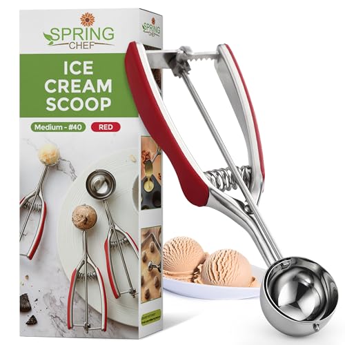 Image of Spring Chef Red Medium 1.7 Tbsp Cookie Scoop for Baking - Stainless Steel #40 Melon Baller Scoop with Trigger Release - Multifunctional Food Scooper for Kitchen - Dishwasher Safe Cookie Baller