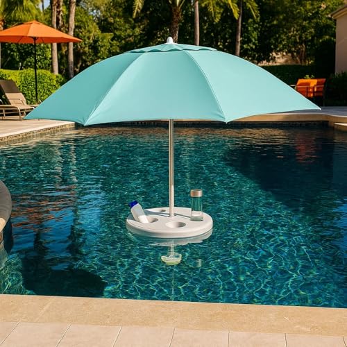 Pool Buoy Floating Pool Umbrella – 5'7' UV-Resistant Adjustable Shade with 5 Cup Holders, No-Tool Assembly, Stable Weighted Base – Ideal for Pools, Lakes, and Hot Tubs – Harbor Blue
