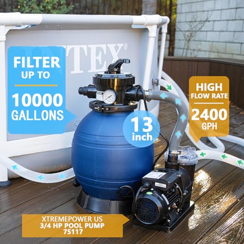 Image of XtremepowerUS 13 inch Sand Filter Pump System for Above Ground Swimming Pool Self-Priming Pool Pump Multi-Port Valve, Strainer Basket 2,400 GPH, Up to 10,000 Gallons w /Adapter Set