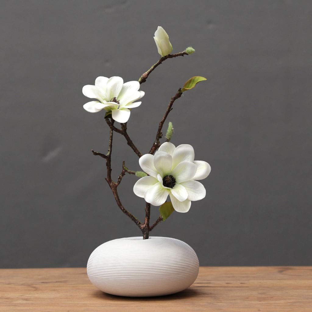 XDLEDMKIZ Artificial Flower in Pot Artificial Magnolia Flowers with Ceramics Vase, Fake Real Touch Magnolia Bouquet for Office Home Centerpiece Decor Table Centerpieceent