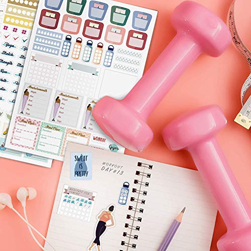 Oriday Health & Wellness, Workout - Set Of 366 Stickers, 6 Sheets For Fitness Stickers - Mom, Student, Habit Tracker, For Monthly, Weekly & Daily Planner, Calendar Or Journal - Sticker Book For Women #TOP7