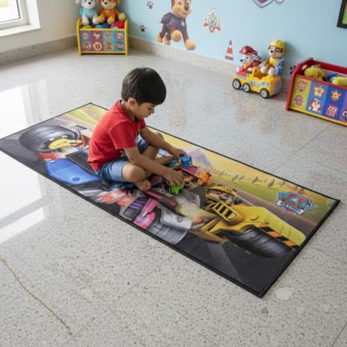 Image of Athom Living Paw Patrol (Yellow) Runner Carpet 2x4.5 Ft, Soft Printed Mat with Anti-Skid Backing, Durable Washable Runner for Kids Bedroom, Play Area & Playroom Decor
