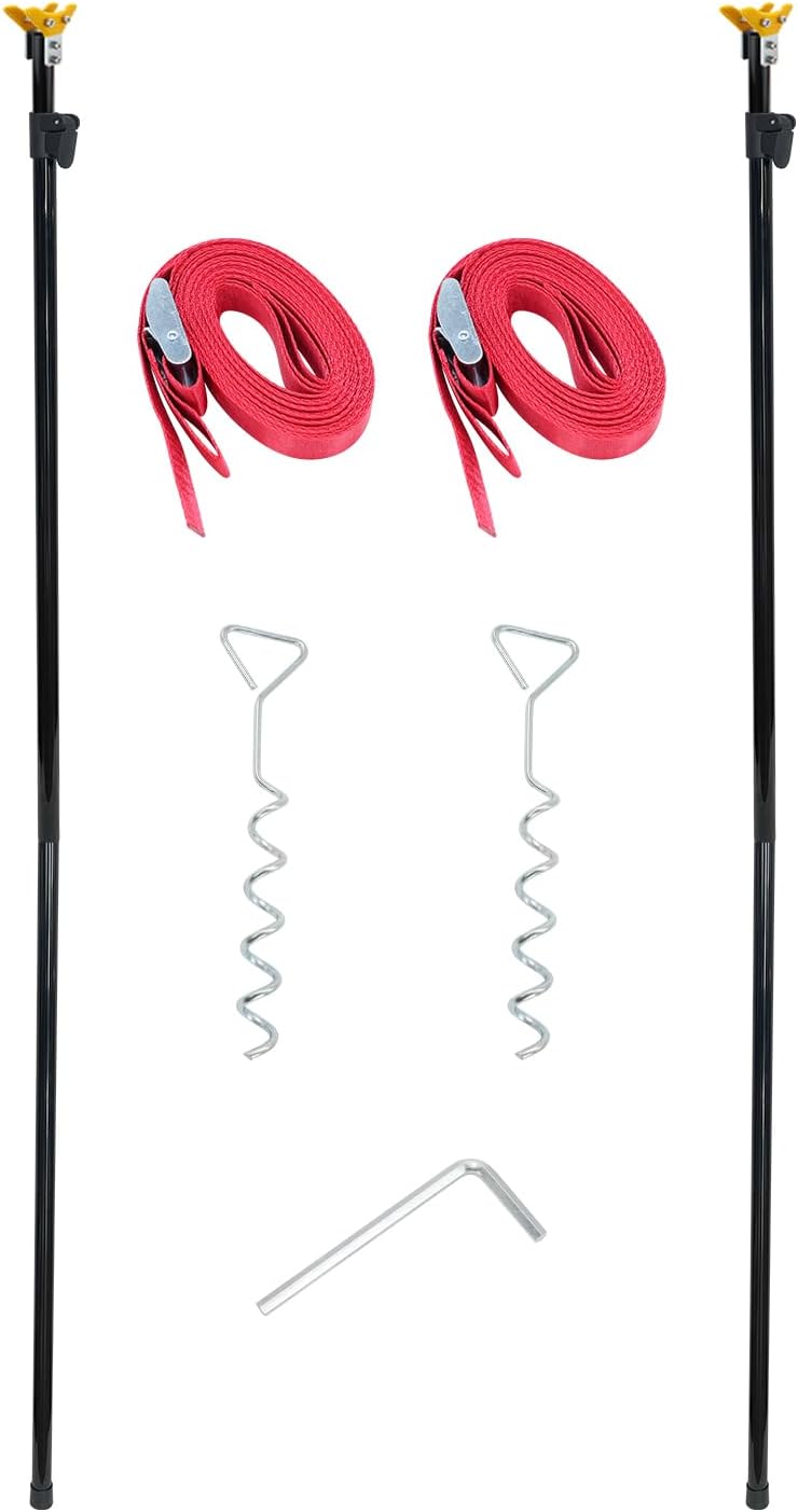 HUAALIUCHE RV Awning Tie Down Kit Pole with Yellow Strap, Awning Pole & Tie Down Kit Heavy Duty Campers,RV Awning Support Poles,Support System (Adjustable Length 78"-114") - 2 Pack