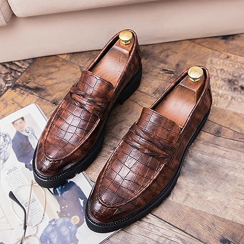Optigard Men's Leather Platform Slip on Dress Shoes,Fashion Printed Casual Comfortable Business Formal Shoes2