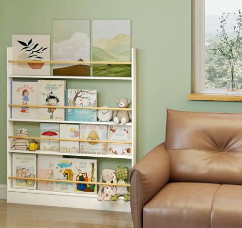 Image of 4 Tier Behind The Door Bookshelf, Space Saving Behind The Door Bookcase Wooden Kids Book Shelf for Bedroom Living Room Study White (120 * 100cm)