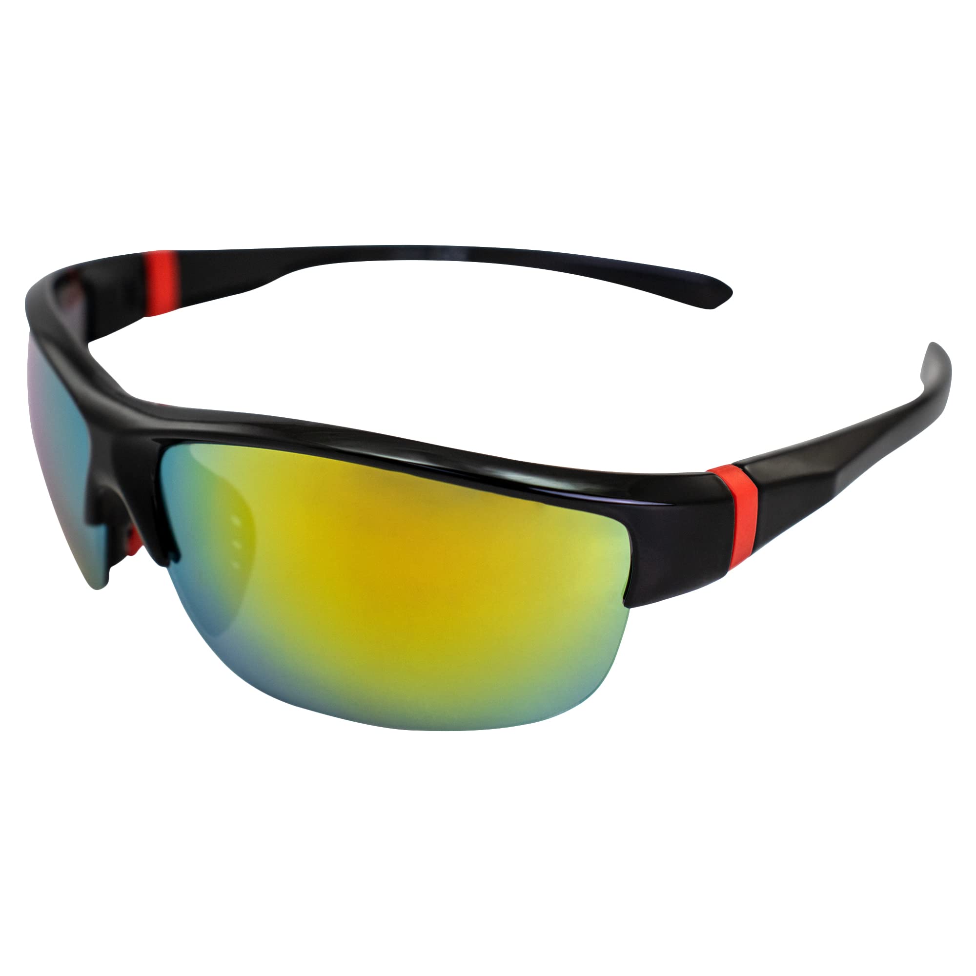 AlterImage Guardian Wraparound Sports & Motorcycle Retro Sunglasses for Men or Women Semi-Rimless Black Frame w/Rubber Tips & Nose Pads G-Tech Red Lenses