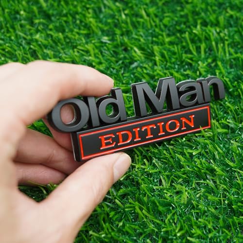 Image of 2pc Old Man Edition 3D Metal Emblem Fender Rear Tailgate Bumper Badge Nameplate Sticker Decal for Car Truck (Black Red)
