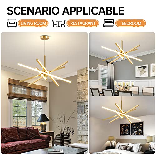 Lustre LED 82W dimmable avec télécommande suspension dorée 80cm éclairage salon
