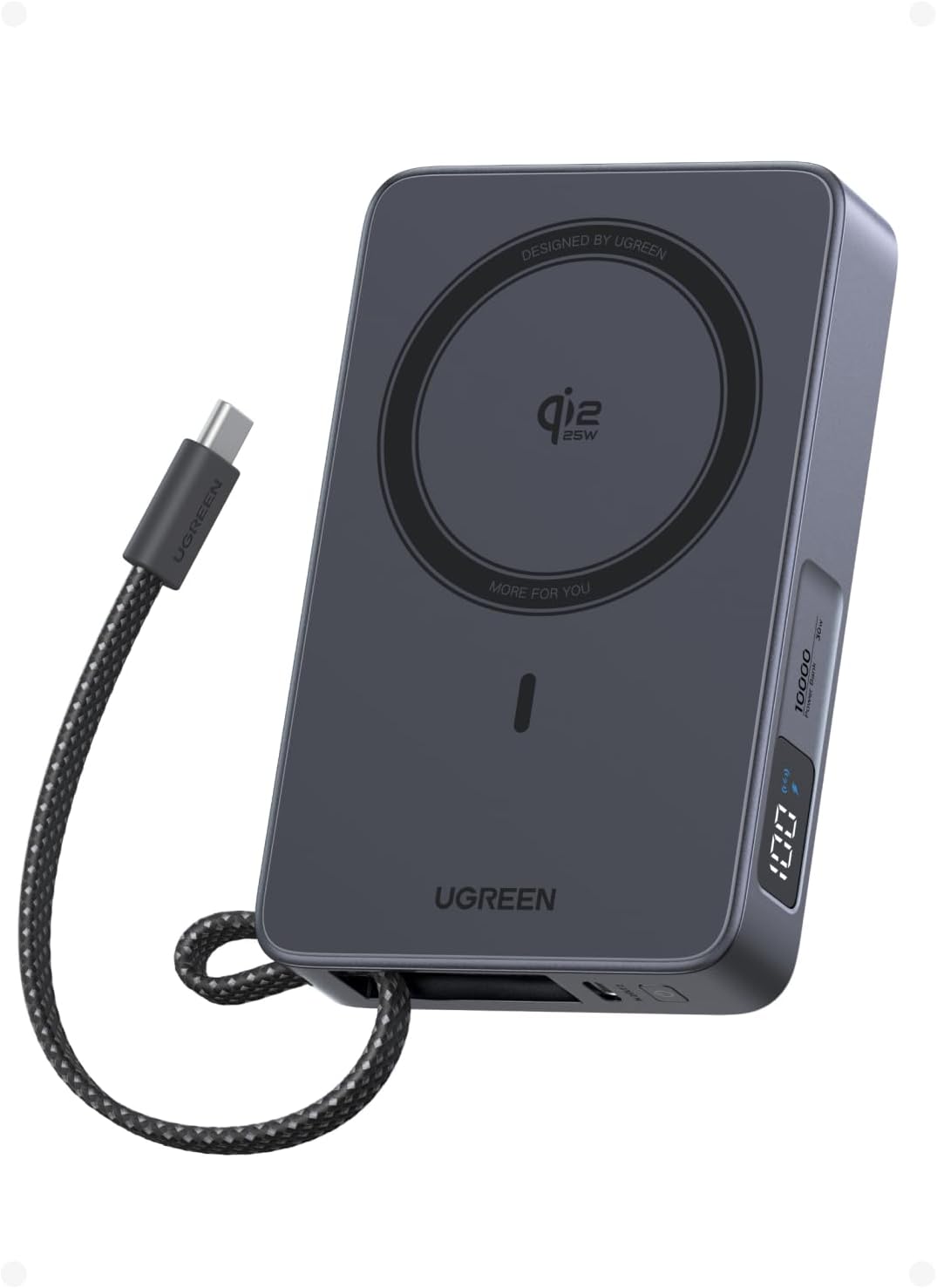 UGREEN Magflow Qi2 25W Power Bank Magsafe 10000mAh USB C PD 30W (Grigio)