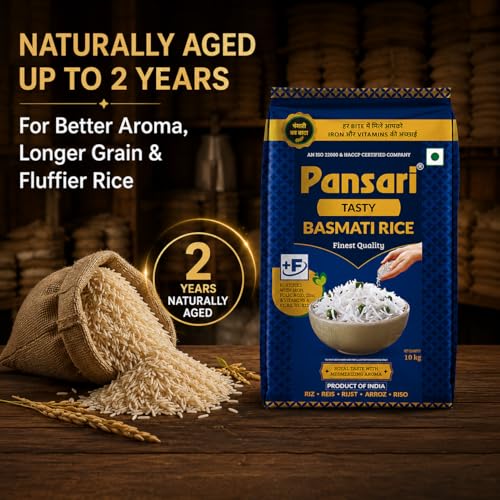 Image of Pansari Tasty Tibar Basmati Rice 5 Kg- Great Taste and Aroma - Broken Rice, Fortified with Iron and Vitamins - Ideal for Biryani, Pulao, and Everyday Meals