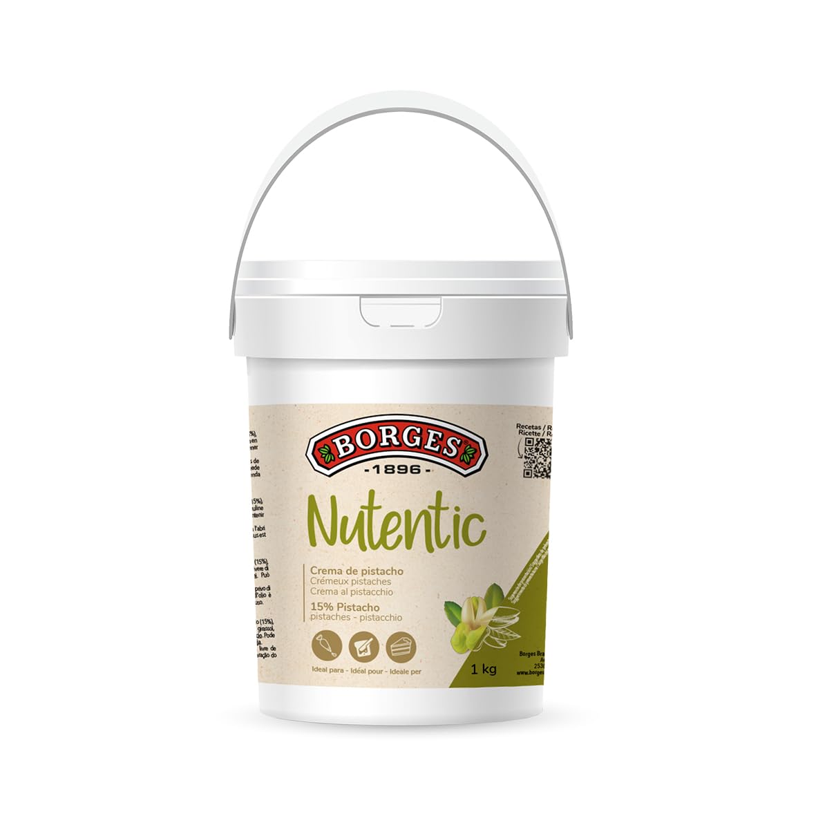 Borges Professional - Crema de Pistacho Nutentic 15% 1kg Sin Gluten, Sin Lactosa, Vegana, Baja en Azúcares, Sin Aceites Tropicales para Repostería