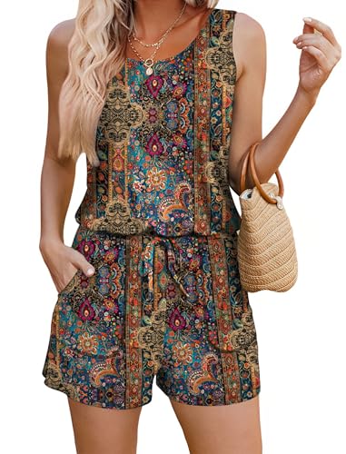 Image of ADOME Rompers for Women Summer Sleeveless Scoop Neck Tank Top Casual Short Jumpsuit Rompers with Pockets