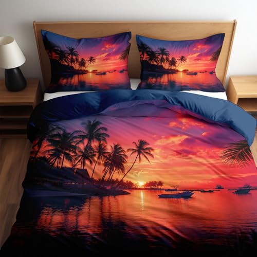 Bettwäsche Insel Palmen Sonnenuntergang 135 x 200 cm - 2 teilig - mit...