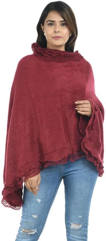 MANRA Women Girls Woolen Frill Poncho for Winter