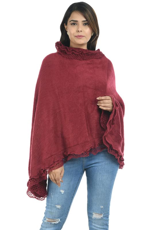 MANRA Women Girls Woolen Frill Poncho for Winter