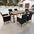 Yaheetech 7 Piece Patio Furniture Set, Outdoor Dining Acacia Wood Table Top Rattan Conversation Set with Soft Cushions, 6 Chairs & 1 Table for Backyard, Deck, Garden & Yard, Black/Beige