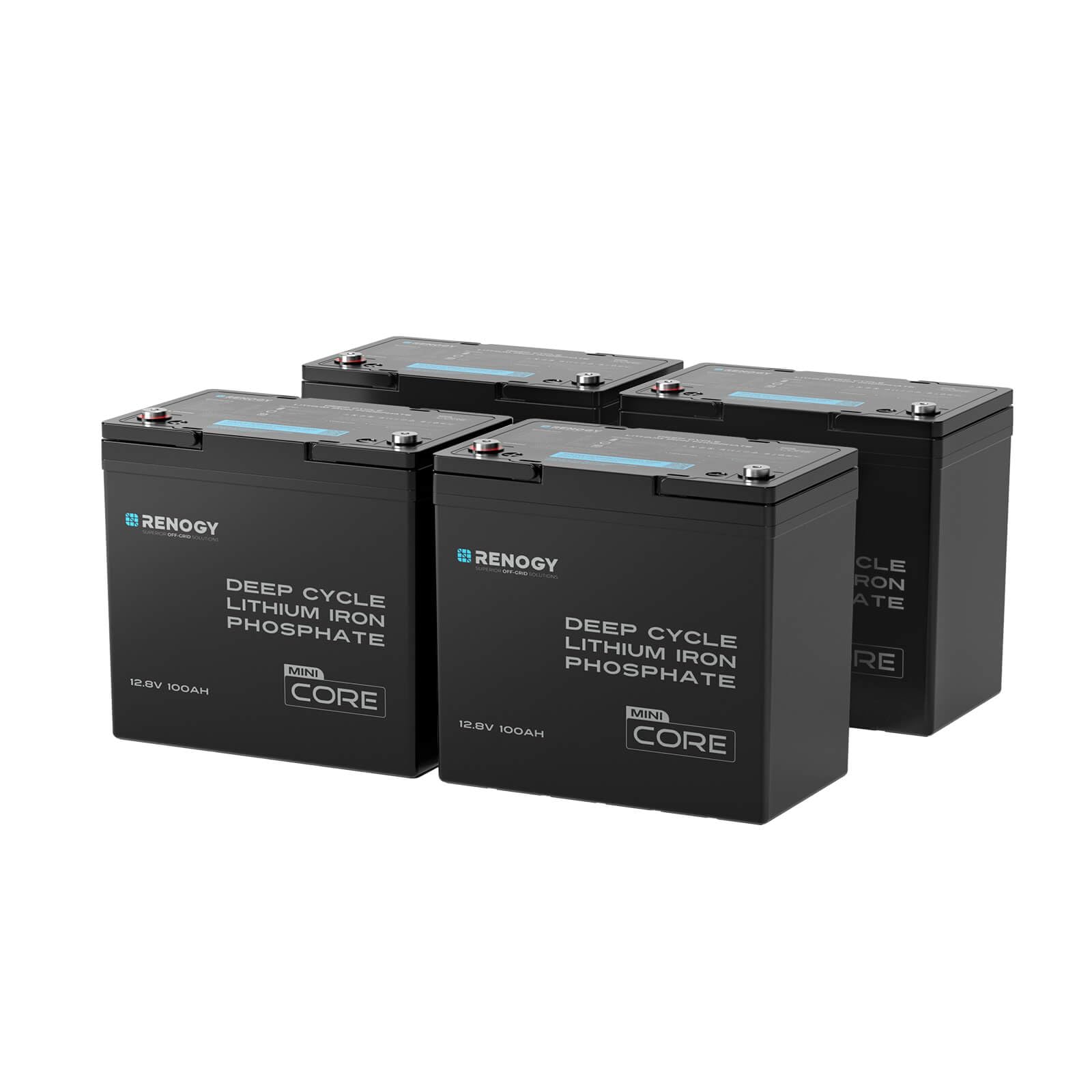 Renogy 4PCS 12V 100Ah LiFePO4 Lithium Battery Mini Size, 100A BMS for Ultimate Safety, Deep Cycle Remote Monitoring, Backup for RV, Cabin, Marine, 400ah LiFePO4 Lithium Battery - Core Series
