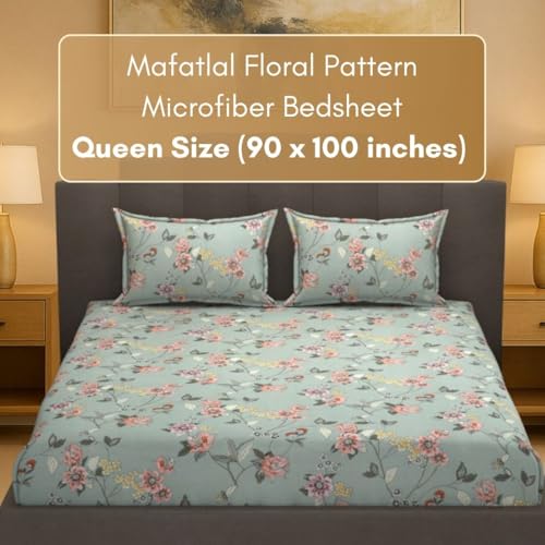 Image of Mafatlal Luxe Lilac 140 GSM Premium Microfiber Queen Size Bedsheet with 2 Pillow Cover for Double Bed Everyday Comfort, 90x100 Inch - Muted Green, Soft, Lightweight & Durable