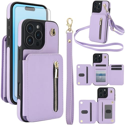 Portefeuille RFID iPhone 16 Pro coque bandoulière porte-carte antichoc Asuwish