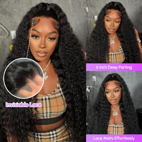 Image of Deep Wave Lace Front Wigs 200 Density 13x6 Human Hair Wig 32 Inch