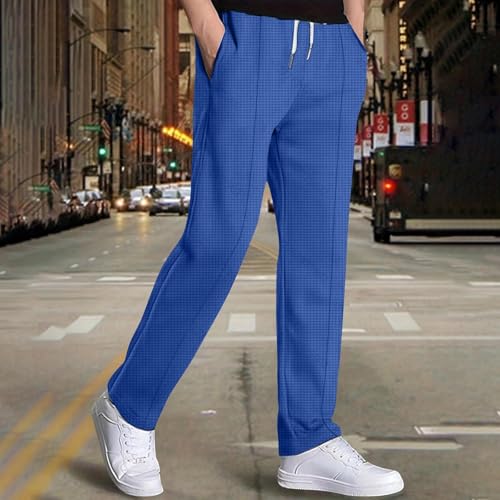Mens Casual Knit Pants Elastic Drawstring Waist Solid Straight Leg Pant Relaxed Fit Comfy Lounge Trousers with Pocket2