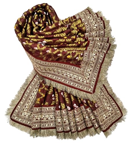Image of Navti Creations Wedding bridal Dupatta /Chunni in banarasi silk Brocade with Katrina Kaif's Marriage dupatta's Embroidery border and 4 side golden Kiran
