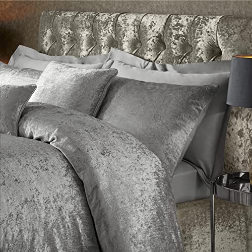 ED Luxury Crushed Velvet Duvet Quilt Cover Bedding Linen Set With Housewife Pillowcases Ultra Soft Duvet Cover Set [Double, Silver]