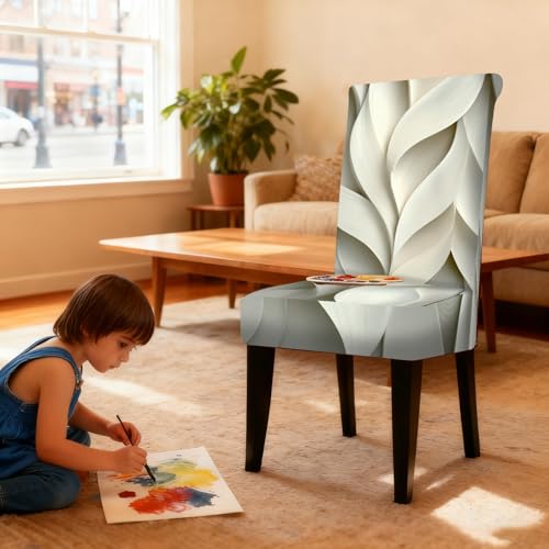 Image of Nuxovilar 4PCS White Wavy Texture Stretch Chair Covers 23.6x70in
