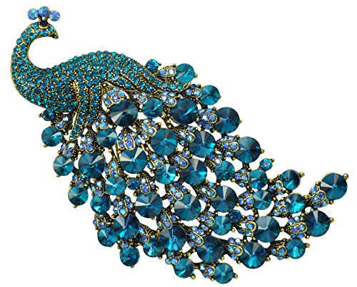 Gyn&Joy Animal Brooch Art Gorgeous Peacock Bird Blue Crystal Rhinestone Brooch Pins Bz243 #TOP15