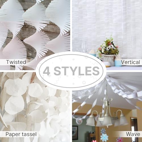 Image of PartyWoo White Crepe Paper Streamers 8 Rolls 656 ft Pack of Metallic Pearl White Crepe Paper Rolls for Graduation Wedding Baby Shower Gender Reveal Birthday Party Decorations (1.8 Inch x 82 Ft /Rolls)