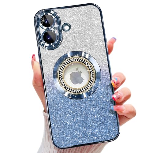 Image of Misscase for iPhone 16 Magnetic Glitter Case Compatible with MagSafe,Full Protection Slim Shockproof Anti-Scratch Case with Camera Lens Protector Logo View Dust-Proof Net for Women Blue