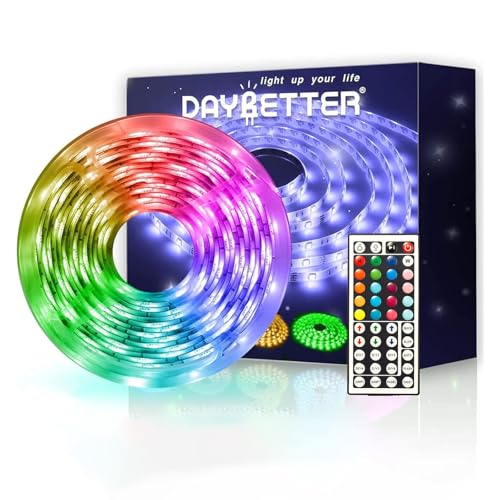 Image of DAYBETTER Waterproof Led Lights for Bedroom, 16.4ft Led Strip Lights, 150 LEDs Color Changing RGB 44 Keys Remote Controller, 12v for Outdoor Room Home Party Christmas Decoration