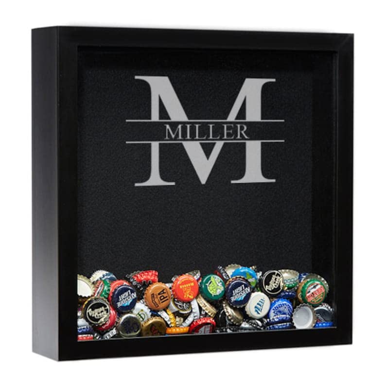 ENGRAVINGS ETC Beer Cap Shadow Box, Makes The Ideal Gift for The Happy and Hydrated Beer Lover, Personalized Bottle Cap Holder, Man Cave Gift (Black Shadow Box)