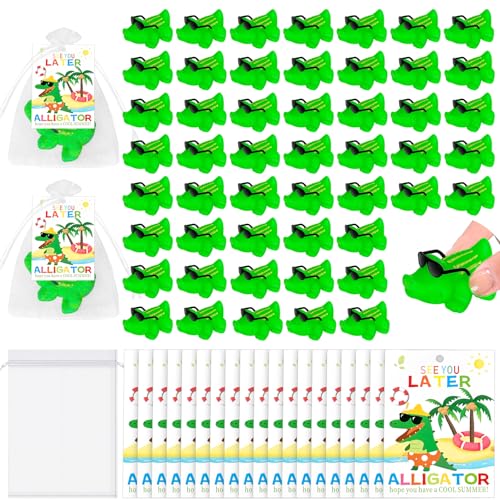 36 Set Mini Alligator include 36 Rubber Crocodile with Sunglasses 36 End of Year Cards 36 Organza Bag for Students Last Day of School End of Year Gift Summer Pool Beach Birthday Party Favor, 108 Pcs -  Augacage