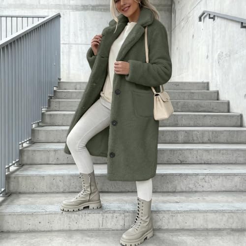 Long Teddy Coat for Women Lapel Sherpa Button Down Fleece Winter Jacket - image 3