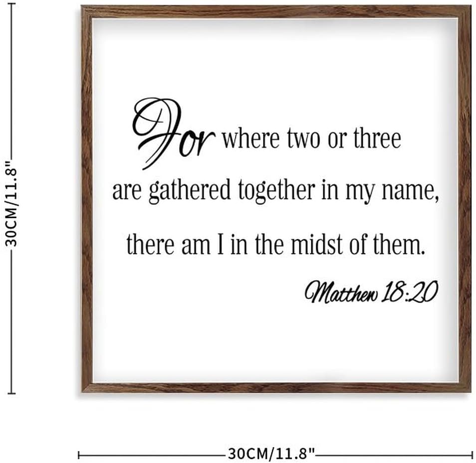Wood Sign with Quotes for Where Two Or Three are Gathered Wood Frame Farmhouse Family Wall Art Decor Bible Verse Vintage Hanging Sign for Living Bathroom 12 in
