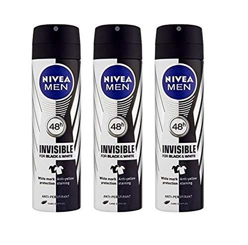 Nivea for Men Invisible for Black and White Deodorant Spray 150ml (Pack of 3)