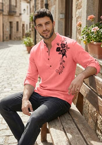 Image of Zombom Men's Cotton Polyester Blend Mandarin Collar Self One Design Printed Full Sleeve Regular Fit Casual Short Kurta