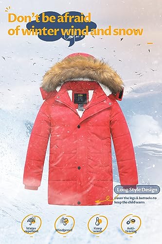 Image of CREATMO US Boy's Sherpa Long Parka Winter Coat Thicken Water Repellent Puffer Jacket With Removable Faux Fur Hood