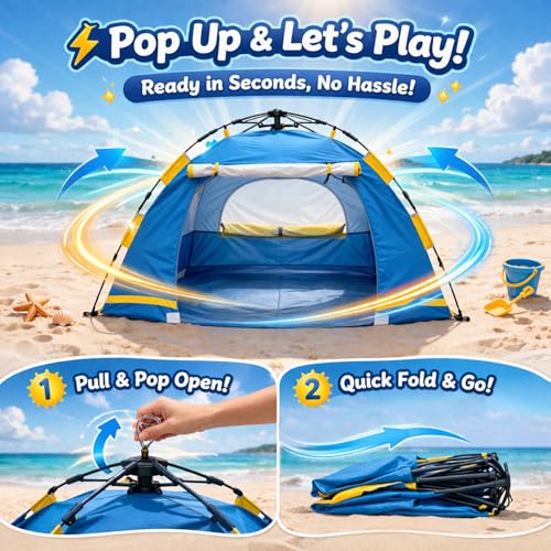 Image of Baby Beach Tent Pop Up Sun Shelter with UPF 50+ UV Protection, Silver-Coated Interior, Breathable Mesh Ventilation, Easy Setup, Wind-Stable Beach Shade for Infants & Toddlers