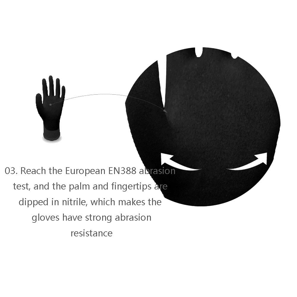 Gants enduits de latex, antidérapants de sécurité, 12 paires de gants de travail de sécurité, gants de jardinage, revêtement en nitrile antidérapant, gants résistants aux coupures, adaptés aux machine