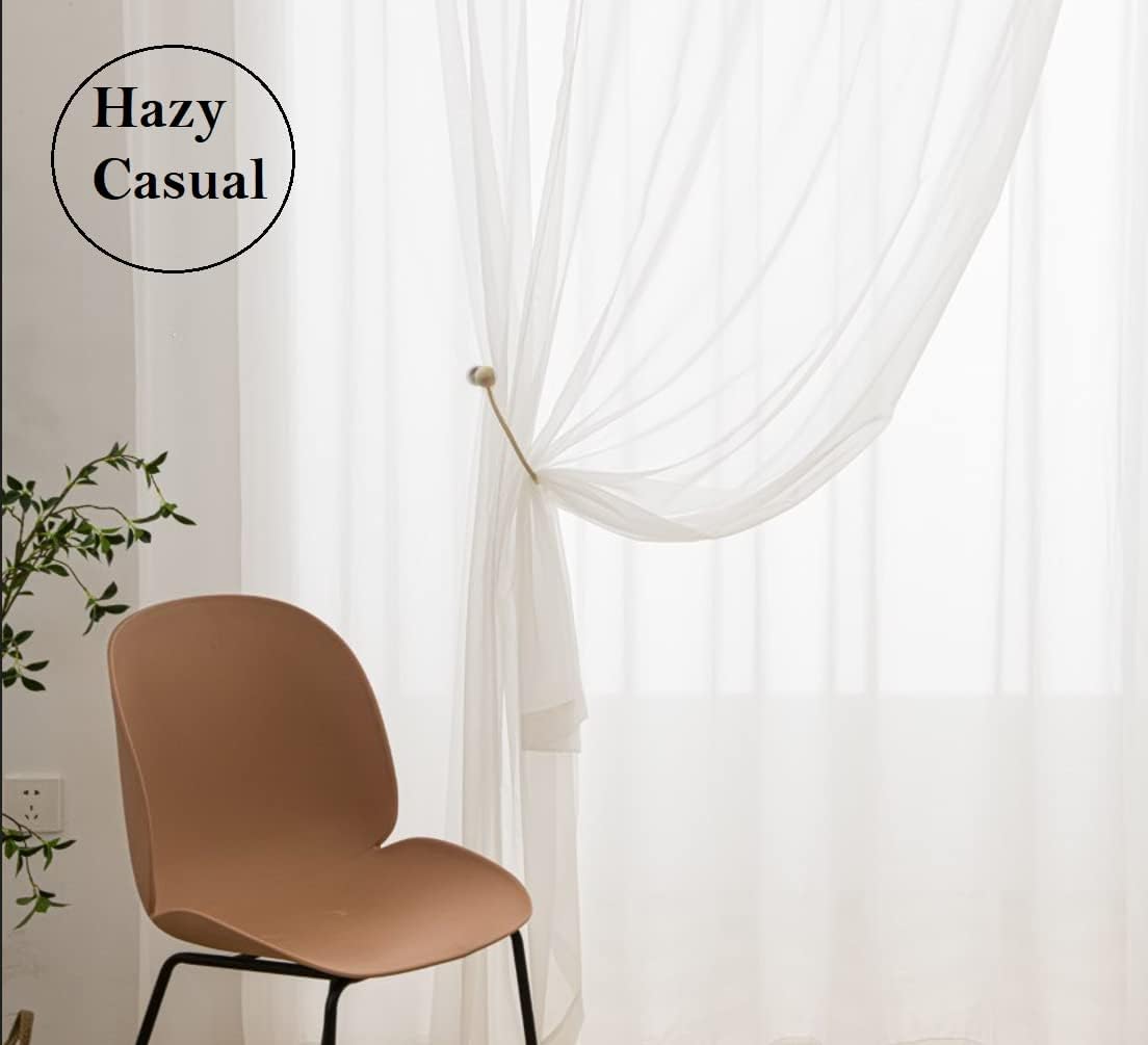 PI Sheer Cafe Curtains 108 Inches Long,Ring Top Hazy Aesthetic Window Draperies for Cafe/Restaurant 2 Panels (W52 X L108, Ivory)