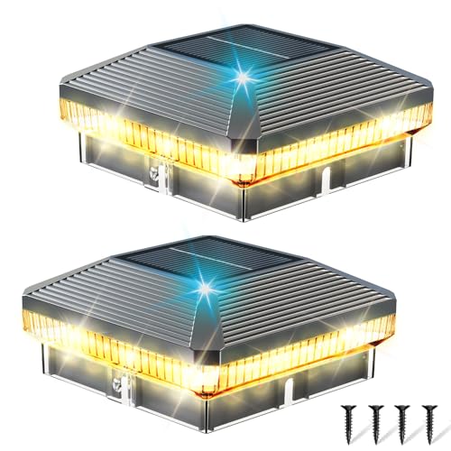 Image of 2 Pack Solar Post Cap Lights Outdoor, Brighter 40 LEDs with 3 Modes, Waterproof Deck Fence Post Lights Solar Powered for 3.5x3.5 and 4x4 Wood /Vinly Posts