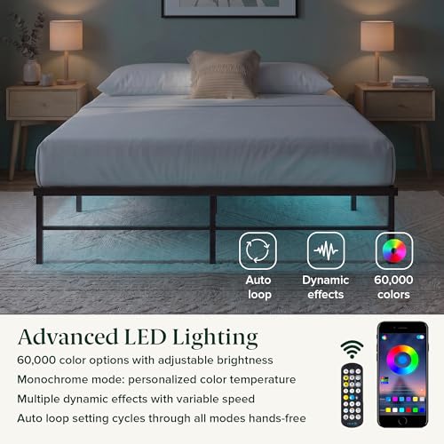 Image of Zinus Rumi Heavy Duty Metal Platform Bed Frame, RGB LED Lights, King