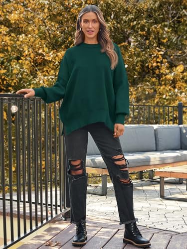 Image of LILLUSORY Women's Oversized Batwing Sweaters 2026 Fall Outfits Trendy Crewneck Knit Side Slit Fashion Pullover Tops